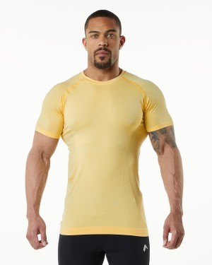 Men's Alphalete Hero Tee Shirts Faded Honey | 1954-ZPDLI