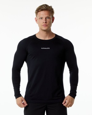 Men's Alphalete Ozone LS Tee Shirts Black | 7852-DJSUM