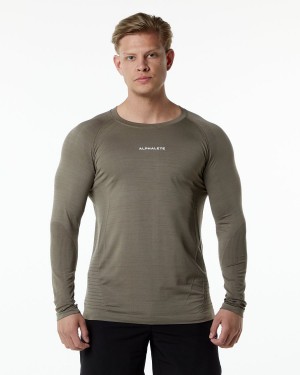 Men's Alphalete Ozone LS Tee Shirts Cedar | 9610-EKODS