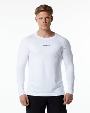 Men's Alphalete Ozone LS Tee Shirts White | 0561-VWGEB