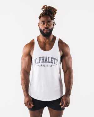 Men's Alphalete Paisley Print Raw Cut Tank Tanks White | 3507-CQVPA