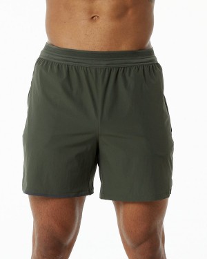 Men's Alphalete Studio Short 6" Shorts Olive | 1352-PWSUR