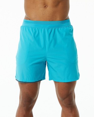 Men's Alphalete Studio Short 6" Shorts Cayman Blue | 5928-WPZON