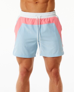 Men's Alphalete Swim Trunk 5.5" Boardshorts Coral / Light Blue | 3610-RBVYK