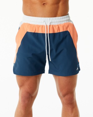 Men's Alphalete Swim Trunk 5.5" Boardshorts Orange / Blue | 7093-BHJOY