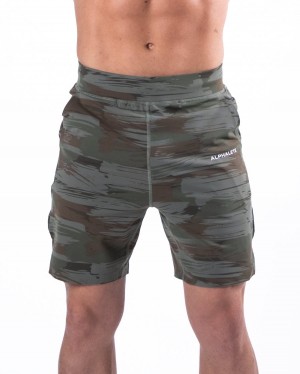 Men's Alphalete Trace Short 8" Shorts Olive Canvas Camo | 6730-UMKSZ