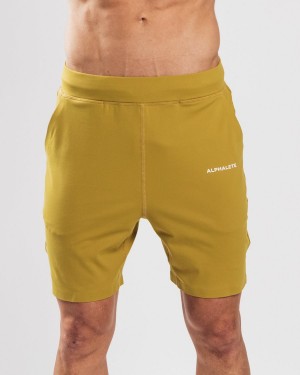 Men's Alphalete Trace Short 8" Shorts Mustard | 0576-CNVZO