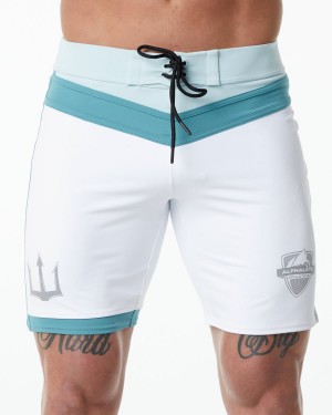 Men's Alphalete Trident Competition Short Boardshorts White | 3971-UQNES