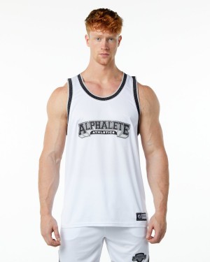 Men's Alphalete Varsity Basketball Jersey Stringers White | 1645-EMBUF