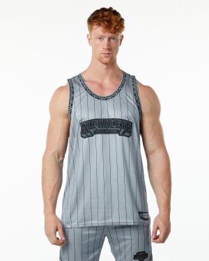 Men's Alphalete Varsity Basketball Jersey Stringers Grey Pinstripe | 4097-ICAKU