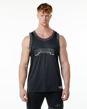 Men's Alphalete Varsity Basketball Jersey Stringers Black | 4805-OKAEV