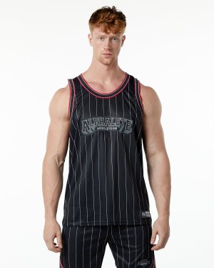 Men's Alphalete Varsity Basketball Jersey Stringers Black Pinstripe | 2769-YKZIW