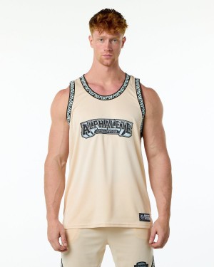 Men's Alphalete Varsity Basketball Jersey Stringers Tan | 3240-KPFRG