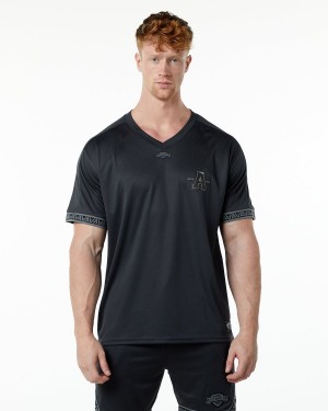 Men's Alphalete Varsity NFL Jersey Shirts Black | 4189-UGTNY