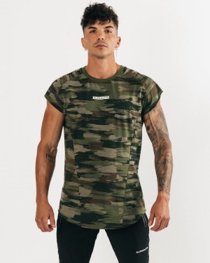 Men's Alphalete Velocity Sleeveless Tee Stringers Olive Canvas Camo | 1729-IDAOQ