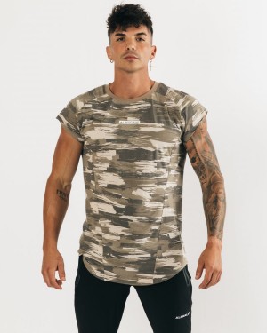 Men's Alphalete Velocity Sleeveless Tee Stringers Tan Canvas Camo | 1758-XOZAD