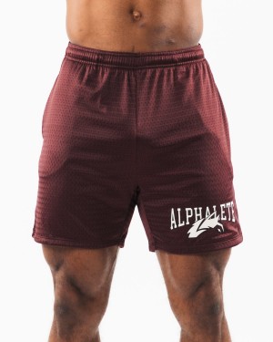 Men's Alphalete Wolf Head Mesh Short 6" Shorts Sangria | 5943-LUMVH