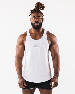 Men's Alphalete Wolf Head Raw Cut Tank Tanks White | 7604-SWNAO