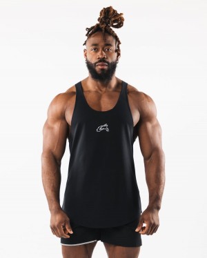 Men's Alphalete Wolf Head Raw Cut Tank Tanks Black | 5012-PSKZB