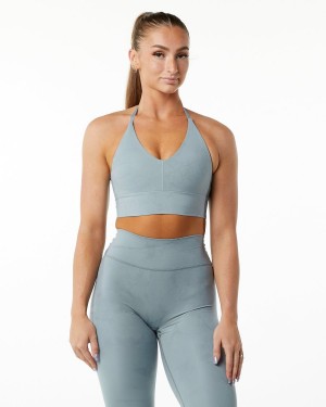 Women's Alphalete Alphalux Wonder Bra Sports Bra Washed Denim | 5194-JVPCM