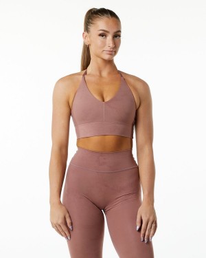 Women's Alphalete Alphalux Wonder Bra Sports Bra Dusty Rose | 1745-ZSFDW