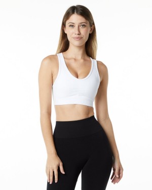 Women's Alphalete Amplify Bra Sports Bra White | 8051-VTMNQ