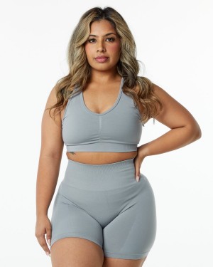 Women's Alphalete Amplify Bra Sports Bra Utility Grey | 0763-ANFSX