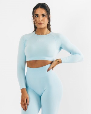 Women's Alphalete Amplify LS Crop Long Sleeve Arctic Blue | 3752-KRNYO