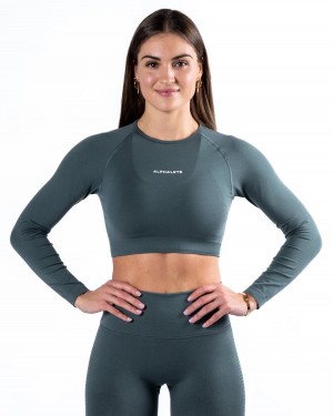 Women's Alphalete Amplify LS Crop Long Sleeve Charcoal | 9638-VNAOB