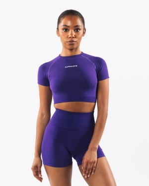 Women's Alphalete Amplify SS Crop Shirts Electric Purple | 9164-JKRGX