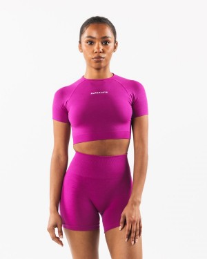 Women's Alphalete Amplify SS Crop Shirts Candy Crush | 3218-GFTKV