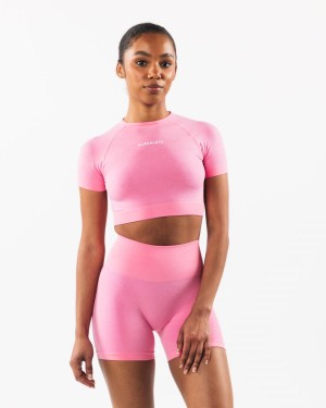 Women's Alphalete Amplify SS Crop Shirts Cotton Candy | 8924-TAIKC