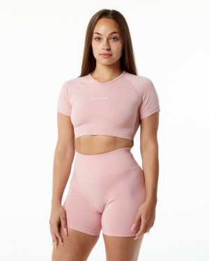 Women's Alphalete Amplify V-Neck Crop Top Shirts Blossom | 6901-BCXNT