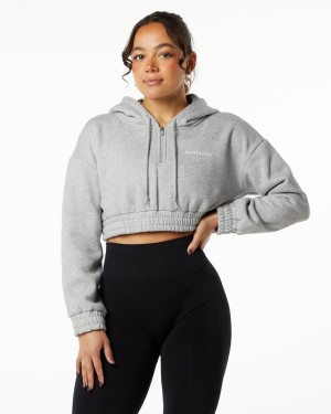 Women's Alphalete Classic Capital Crop Hoodie Hoodie Heather Grey | 3127-VASWQ