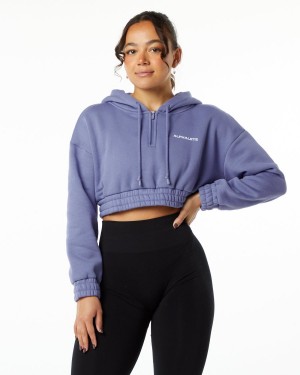 Women's Alphalete Classic Capital Crop Hoodie Hoodie Digital Violet | 0795-FKAUV