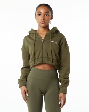 Women's Alphalete Classic Capital Full-Zip Crop Jacket Jackets Willow | 3572-MFASI