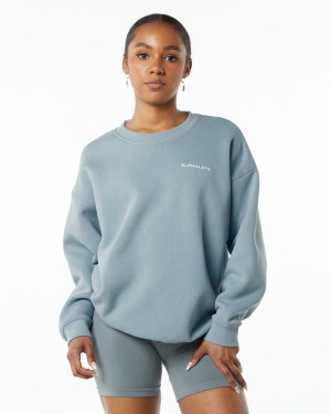 Women's Alphalete Classic Crew Jackets Fog Blue | 7850-JAIOV