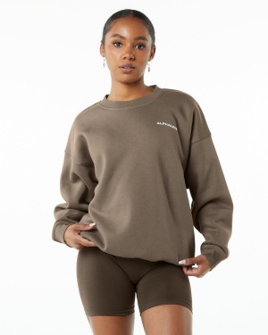 Women's Alphalete Classic Crew Jackets Mocha | 2638-RYKZD