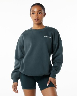 Women's Alphalete Classic Crew Jackets Ocean | 7382-EGKJY