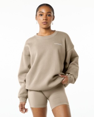 Women's Alphalete Classic Crew Long Sleeve Linen | 7439-ENKYF