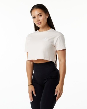 Women's Alphalete Dynasty Crop Shirts Blush | 2065-VYOAB