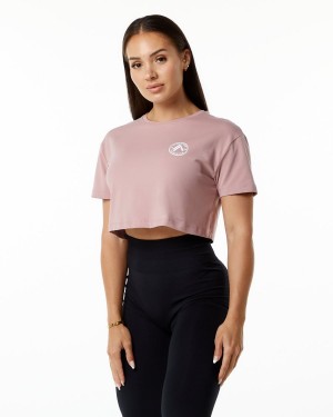 Women's Alphalete Dynasty Crop Shirts Mauve | 6138-OCABN