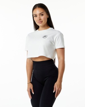 Women's Alphalete Dynasty Crop Shirts White | 0721-JKONQ