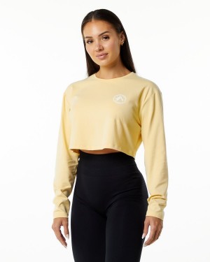 Women's Alphalete Dynasty LS Crop Long Sleeve Daffodil | 0359-CXNKH