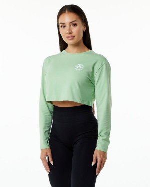 Women's Alphalete Dynasty LS Crop Long Sleeve Pistachio | 9764-FLXWO