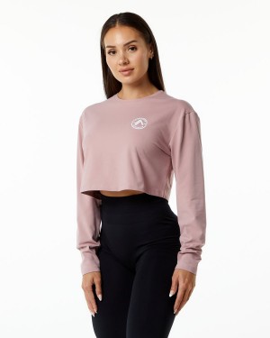 Women's Alphalete Dynasty LS Crop Long Sleeve Mauve | 1230-SQPCK