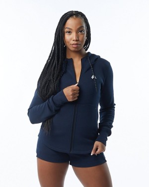 Women's Alphalete ELMTS Athletic Jacket Jackets Navy | 9086-WALUK