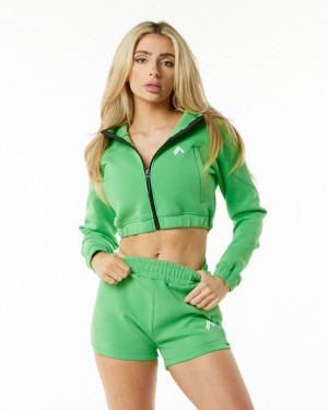 Women's Alphalete ELMTS Full-Zip Crop Jacket Jackets Irish Green | 3145-OAFXN