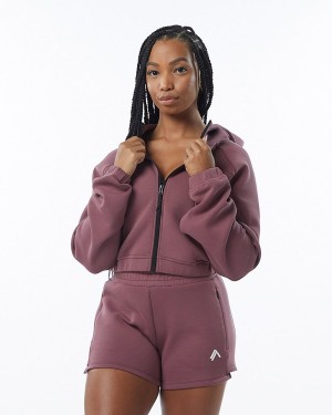 Women's Alphalete ELMTS Full-Zip Crop Jacket Jackets Mauve | 5210-ICKBN