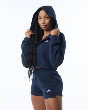 Women's Alphalete ELMTS Full-Zip Crop Jacket Jackets Navy | 8753-RANPB